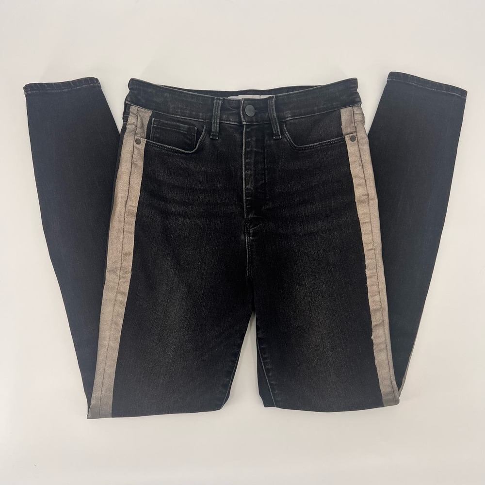 Athleta Sculptek Jeans with Tuxedo Stripe Womens size 8 Black Gold Stretchy